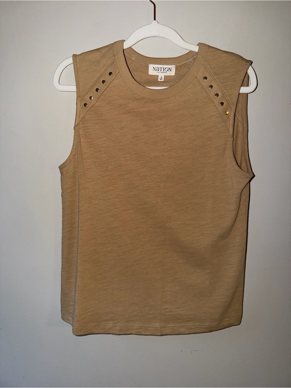 Nation LTD- Camel Tan Grommet Shoulder Sleeveless Cotton Top Small
